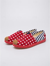 economico Scarpe da donna-Scarpe basse patriottiche da donna USA 250 - comode scarpe in maglia a righe blu e bianche con dettaglio a stella per il giorno dell'indipendenza americana e le parate. &amp;abbigliamento per le vacanze