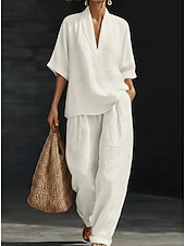  Dámské Sady bavlněného prádla Poloviční rukáv Do V Bez vzoru prázdniny Denní Ležérní Denní Vodní modrá Černá Bílá Jaro léto