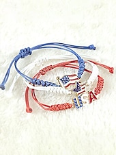 cheap Accessories-Unisex Alloy &amp; Polyester Adjustable USA Flag Bracelet, Multi-Color Patriotic Charm Rope Bracelet for America 250th Anniversary, Independence Day, Casual Wear, Travel and Vacation Styling