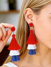  Женские серьги с полиэстеровыми кисточками, в разных стилях, в цветах американского флага (красный, белый и синий), патриотические украшения, идеально подходят для 250-летия США, Дня независимости и повседневной носки.