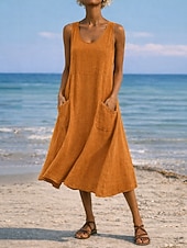 abordables Vestidos-Mujer Vestido maxi Vestido de cambio Vestido de verano Casual Diario Holgado Plano Sin Mangas Cuello Barco Azul Piscina Negro Blanco Verde Claro Verano Primavera Otoño