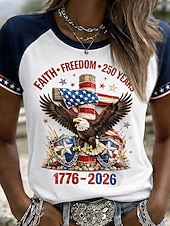 preiswerte Unabhängigkeitstag Top-Amerikanischer Unabhängigkeitstag Damen T Shirt Druck Grafik Buchstabe Amerikanische Flagge Vintage Stilvoll Klassisch Kurzarm Rundhalsausschnitt Normale Oberteile Täglich Weiß Rote Sommer Frühling