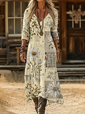 economico Abito Boho Etnico-Per donna Abito maxi Abito Boho Abito Vintage Vestito Casual Vintage Quotidiano All'aperto Vacanza Vestibilità regolare Floreale Manica Lunga Scollo a V Blu Giallo Chiaro Verde chiaro Viola chiaro