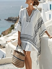 voordelige Blousepakken voor dames-Dames Shorts Sets 3/4 mouw V-hals Gestreept Vakantie Dagelijks Casual Dagelijks Buiten blauw Bruin Groen Zomer Normale pasvorm