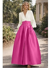 cheap A-Line Evening Dresses-A-Line Floor Length Evening Gown High Split Mother Of The Bride Long Sleeve V Neck Formal Wedding Guest Belt / Sash Satin with Pleats Slit