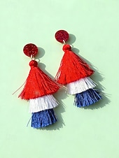  Женские серьги с полиэстеровыми кисточками, в разных стилях, в цветах американского флага (красный, белый и синий), патриотические украшения, идеально подходят для 250-летия США, Дня независимости и повседневной носки.