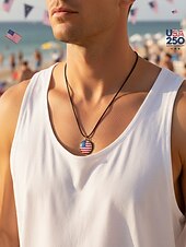  Męski naszyjnik z wisiorkiem w kształcie amerykańskiej flagi, ze stopu metali i akrylu, w stylu patriotycznym, idealny na 250. rocznicę Stanów Zjednoczonych, Dzień Niepodległości, do noszenia na co dzień i na świeżym powietrzu