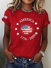 halpa Itsenäisyyspäivä Huippu-Amerikan itsenäisyyspäivä Naisten T-paita Painettu Kuvitettu Lippu Kirjain Vintage Tyylikäs Klassinen Lyhythihainen Tiukka pyöreä kaula-aukko Tavalliset topit Päivittäin Sininen Musta Valkoinen