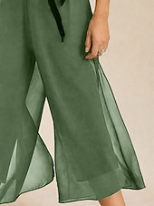  Damen Weites Bein Chinos Elegant Wadenlang Mittlere Taillenlinie Dehnbar Schiefergrün Sommer Frühling Herbst