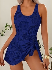 זול שחייה-בגדי ריקוד נשים בגדי ים חתיכה אחת מונוקיני שמלת בגד ים מותן גבוה בגד ים רזה גב חשוף חופשה בגדי חוף פרחוני פייסלי סקופ צוואר ללא שרוולים בגדי ים