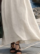 preiswerte Weißes Kleid-Damen Maxikleid A Linie Kleid Lässig Täglich Lässiger Schnitt Einfach Ärmellos V Ausschnitt Schwarz Gelb Wein Armeegrün Sommer Frühling Herbst