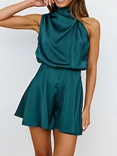 abordables Mono-Mujer Normal Mono Elegante Color sólido Sin Mangas Cuello Alto Diario Vacaciones Ajuste regular Azul Piscina Negro Verde Claro Verano