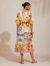 お買い得  花柄ドレス-サントリーニ サマー シフォン ゴムウエスト マキシドレス