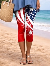  Mulheres chinês Leggings Férias Moda Roupa de rua Capris Cintura AltaPantsDia da Independência Americana Gráfico Bandeira americana Conforto Macio Confortável Elasticidade Alta Diário Ao ar livre
