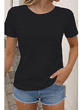 ieftine tricou simplu-Pentru femei Mărime Plus Tricou Tricouri Culoare solidă Clasic Casual Manșon scurt Stil Nautic Topuri obișnuite Zilnic Ieșire Negru Alb Roz Îmbujorat Gri Închis Caisă Vară Primăvară