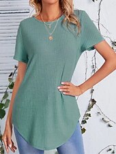 abordables T-shirt uni-Femmes T-shirt Couleur Unie Mode Classique Occasionnel Manche Courte Col ras du cou Hauts Longs Quotidien Sortir Week-end Noir Violet Claire Chameau Bleu clair Été Printemps