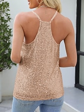 abordables Réservoir Simple-Femmes Débardeur T-shirt sans manches T-shirt Paillettes Couleur Unie Mode Classique Occasionnel Sans manches Col en V Hauts Réguliers Quotidien Sortir Week-end Blanche Rose Claire Vin Dorée Ét