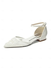 levne Nevěsta-Dámské svatební boty v barvě slonové kosti s perleťovým detailem - elegantní svatební balerínky pro zahradní svatbu