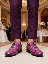 cheap Derby Shoes-Men's Faux Leather Purple Crocodile-Print Dress Shoes, Stylish and Unique, Ideal for Formal Events and Evening Wear and Weddings