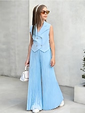 economico Completi per bambine-2 Pezzi Bambini Ragazze Tinta unica Arricciato Camicia &amp; Pantaloni Impostato Senza Maniche Moda Casuale Dai 4 anni in su Estate Rosa scuro Bianco Rosa