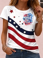 tanie Dzień Niepodległości Top-Amerykański Dzień Niepodległości Damskie Podkoszulek Nadruk Graficzny Litera Flaga Ameryki Zabytkowe Elegancki Klasyczny Krótki rękaw Półgolf Zwykłe topy Codzienny Czarny Biały Czerwony Czerwony