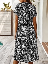 billige Uformelle blomsterkjoler-Dame Midikjole Uformell kjole Floral kjole Elegant Mote Moderne utendørs Feriereise Ut på byen Normal Blomstret Kortermet V-hals Blå Hvit Gul Navyblå Sommer Vår