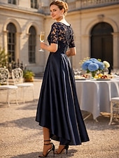 abordables Longitud a la altura del tobillo-Corte A Asimétrica Vestido Midi Vestido de Fiesta Vestido Cóctel Vestido Invitada Boda Vestido de Madrina Manga Corta Camiseta con cuello redondo Elegante Largura Asimétrica Invitado a la boda Fiesta