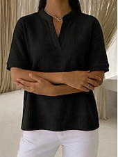  Dámské Tričko Trička Top Henley Vaflově pletené topy Pevná barva stylové Na běžné nošení Krátký rukáv Do V Běžné topy Denní Vodní modrá Černá Bílá Oranžová Trávová zelená Léto Jaro Podzim