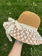 cheap Women's Hats-Women's Boho Woven Sun Hat with Bow, Lightweight Wide Brim Summer Beach Cap for Casual Wear, Travel, Vacation, Resort and Outdoor Leisure Styling