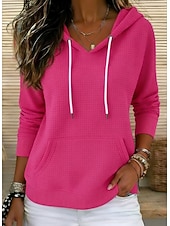 billiga Enkla huvtröjor-Dam Texturerade jackor Pullover Huvtröjor Slät Mode Klassisk Modern Långärmad Huva Vanliga toppar Gata Vardag Svart Vit Rosenröd Grå Vår Höst