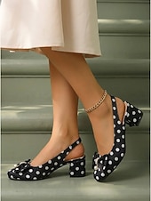 abordables escarpins à talon ouvert-Escarpins à pois pour femmes - élégants escarpins à bride arrière noirs et blancs avec nœud &amp;Détails en perles pour les soirées vintage et les événements rockabilly &amp;vêtements de bureau classiques