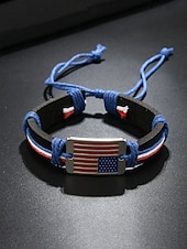  Męska regulowana skórzana bransoletka z motywem amerykańskiej flagi, wykonana z prawdziwej skóry, w stylu patriotycznym, idealna na 250. rocznicę Stanów Zjednoczonych, Dzień Niepodległości i na co dzień, na świeżym powietrzu