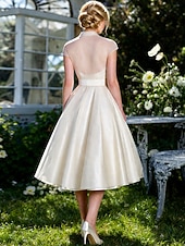 cheap Cocktail Dresses-A-Line Knee Length Cocktail Dresses Party Dresses 1950s Hot White Sleeveless V Neck Valentine's Day Wedding Guest Tulle with Sash / Ribbon