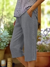 abordables Bas-Femmes Pantalon effet lin Pantalon capri Shorts d'été Pantalons Streetwear Occasionnel Longueur Genou Taille moyenne Couleur Unie Avec Poches Confortable Respirant Non Elastique Quotidien Extérieur
