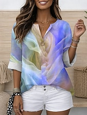 economico Arte &amp; Design Bluse-Per donna Blusa Stampato Grafico Geometrico Astratto Vintage Elegante Moderno Manica 3/4 Girocollo Top Regolari Quotidiano Ferie Abbigliamento mare Blu Giallo Viola Arancione Estate Primavera