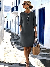 economico Abiti Falsi Essenziali-Per donna Abito Midi Abito a Tubino Casual Quotidiano Vestibilità regolare Semplice Manica Lunga Girocollo Blu Nero Bianco Blu reale Estate Primavera Autunno