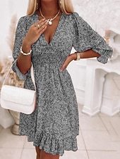 baratos Vestidos Boho-Mulheres Minivestido Vestido Boho Vestido antigo Vestido casual Vestido floral Elegante Moda Moderno Praia Férias Para Noite Normal Floral Meia Manga Decote V Azul Verde Cinzento Verão Primavera