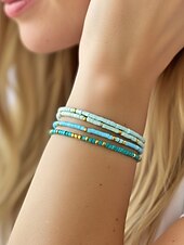 olcso Nyaralási kiegészítők-Női bohém rugalmas gyöngyös karkötő szett, 4 karkötő, gyöngyös kivitelben arany díszítéssel, tökéletes tengerparti nyaraláshoz és mindennapi viseletre