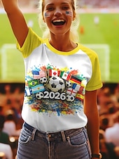 Weltfußballspiel 2026 Damen T-Shirt Print Grafik Buchstabe Stilvoll Klassisch Freizeit Kurzarm Rundhals Reguläre Oberteile Tägliche Blau Gelb Rot Grün Sommer Frühling
