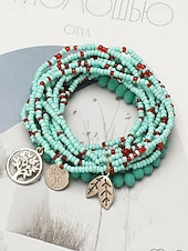cheap Vacation Accessories-Women's Bohemian Tree of Life Beaded Bracelet – Alloy &amp; Multi-Colored Beads, Perfect for Casual Wear &amp; Beach Vacation Style