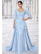 economico Abiti da ballo-Linea ad A Strascico a Terra Lunghezza al pavimento Abito da Sera Abito da ballo con sopragonna Elegante Scintillante Floreale Mezza Manica Scollo a V Balli di fine anno Festa serale Vestito Rosa Raso