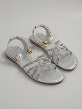 cheap Women-Women's Elegant Black Strappy Sandals - Comfortable Flat Summer Slides with Sparkling Rhinestones &amp; Ankle Strap for Luxury Hotel Stays, Poolside Parties &amp; Resort Vacations