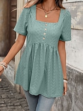 economico Bluse Eleganti-Per donna Camicia Camicia traforata Top traforato Blusa Bottoni Semplice Vintage Elegante Classico Manica Corta Collo quadrato Top Regolari Casuale Quotidiano Spiaggia Nero Bianco Rosa Azzurro cielo