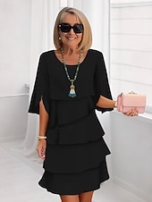 baratos Vestidos de Festa-Mulheres Azul Preto Rosa Verão Primavera Outono Minivestido Vestido A Line Vestido plissado Férias Formal Vestidos Semi-Formais Diário Escritório Casamento Normal Gola Redonda