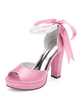 economico sposa-sandali con plateau color avorio bianco da donna - eleganti tacchi da sposa con cinturini di perle per matrimoni in chiesa