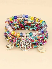cheap Vacation Accessories-Women's Bohemian Tree of Life Beaded Bracelet – Alloy &amp; Multi-Colored Beads, Perfect for Casual Wear &amp; Beach Vacation Style