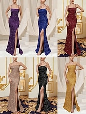 abordables Vestidos de lentejuelas-Mujer Vestido maxi Vestido de Lentejuelas Vestido de Fiesta Vestido Cóctel Vestido lencero Elegante Moda Moderno Fiesta de Noche Fiesta Boda Ajuste regular Plano Sin Mangas Correa de espagueti
