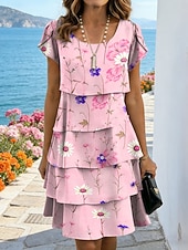 abordables Robes fleuries-Femmes Mini Robe Robe fourreau Vacances Occasionnel Quotidien Date Coupe régulière Fleuri Graphique Manche Courte Col ras du cou Bleu Rose Claire Violet Vert Été Printemps