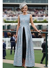 levne Máminy kombinézy-A-Linie Na zem Šaty pro svatební hosty Derby šaty Šaty pro matku nevěsty Bez rukávů Tričkový Elegantní Kentucky Derby Satén Směs len / bavlna s Květinový potisk Sklady