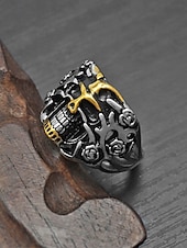 お買い得  メンズジュエリー-メンズ ステンレススチール ゴシック スカル リング、マルチサイズ バイカー パンク ステートメント バンド、花柄ディテール、カジュアルウェア、旅行、休暇、ハロウィン スタイリングに最適な大胆なファッション ジュエリー